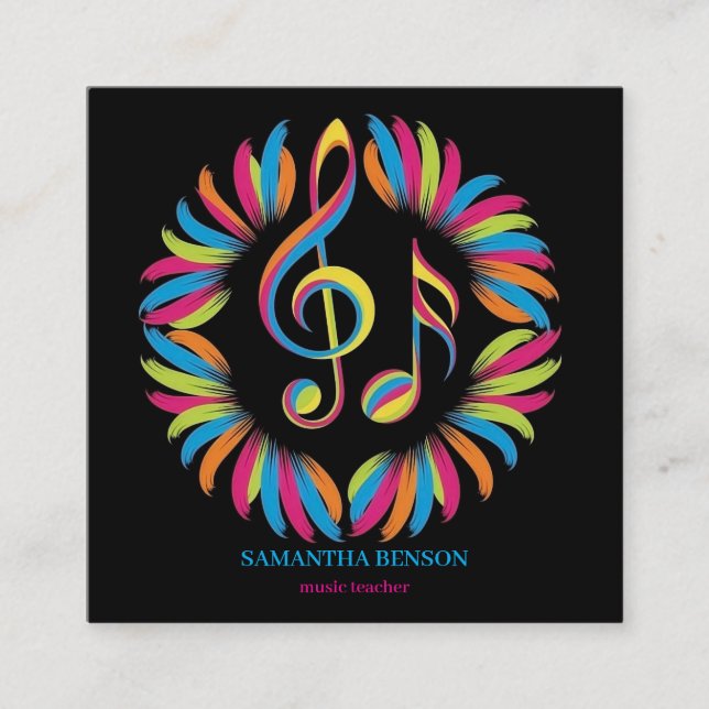 Cartão De Visita Quadrado Elegant Musician Business card with Music Note (Frente)