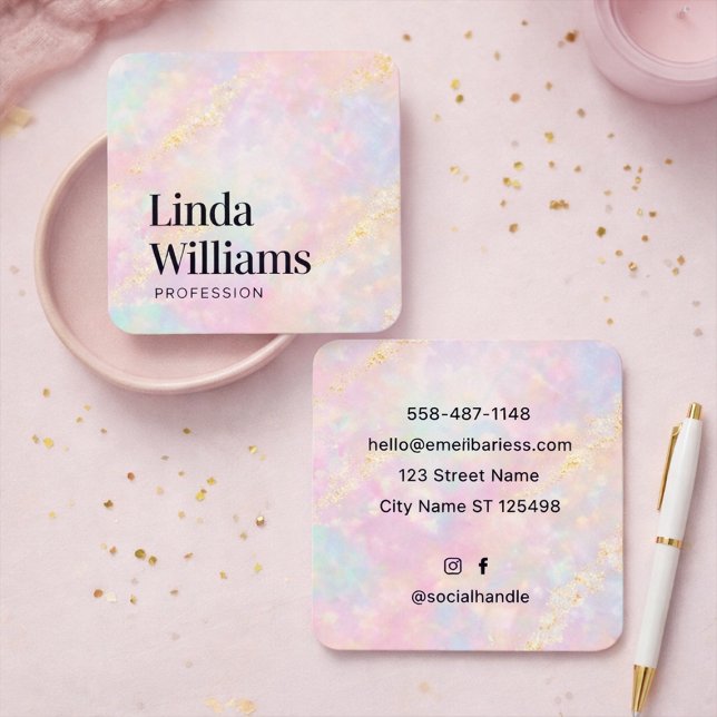 Cartão De Visita Quadrado Elegant Pastel Marble Business Card with Gold  (Criador carregado)