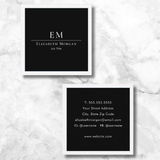 Cartão De Visita Quadrado Elegant Professional Simple Monogram Minimalist