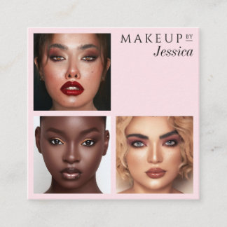 Cartão De Visita Quadrado Elegant Typography Blush Pink 3 Photo Makeup