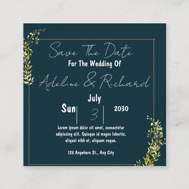 Cartão De Visita Quadrado Elegant Wedding Invitation – Classic & Romantic Ce (Frente)