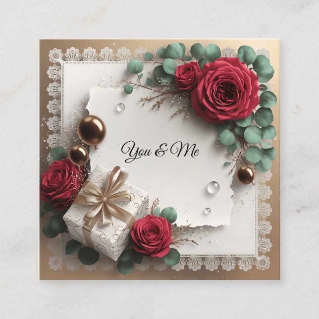 Cartão De Visita Quadrado Elegant “You & Me” Gold Cursive Flat Greeting Card (Frente)