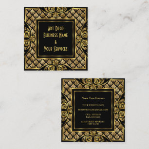 Cartão De Visita Quadrado Elegante Art Deco Dourado Preto Vintage 1930 Estil