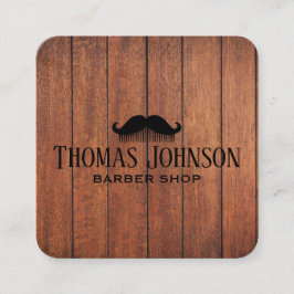 Cartão De Visita Quadrado Elegante Barbearia Rústica de Madeira