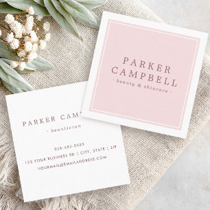Cartão De Visita Quadrado Elegante beleza em rosa e branco skincare minimali