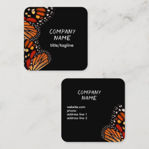 Cartão De Visita Quadrado elegante borboleta monarca laranja e preto ousado