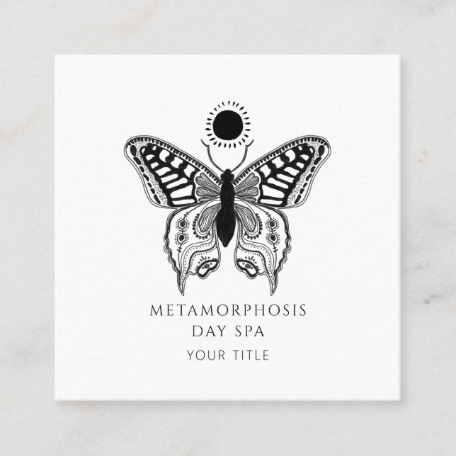 Cartão De Visita Quadrado Elegante Borboleta Sun Day Spa (Frente)