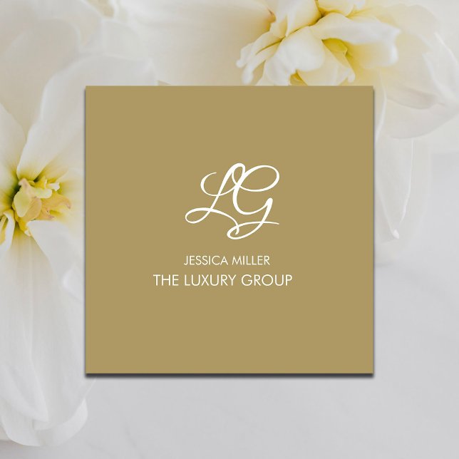 Cartão De Visita Quadrado Elegante branco Dourado moderno (Criador carregado)