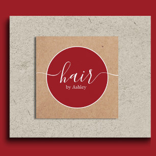 Cartão De Visita Quadrado Elegante Círculo Vermelho Branco Impresso Kraft Ca