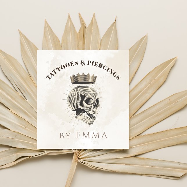 Cartão De Visita Quadrado Elegante Cream Marble Royal Skull Tattoo Artista (Criador carregado)