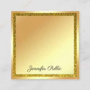 Cartão De Visita Quadrado Elegante de Glitter Dourado Moderno de Script de M