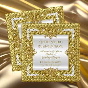 Cartão De Visita Quadrado Elegante Designer de Joias da Moda Ouro Diamantes