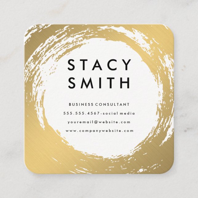 Cartão De Visita Quadrado Elegante Dourado escovado (Frente)