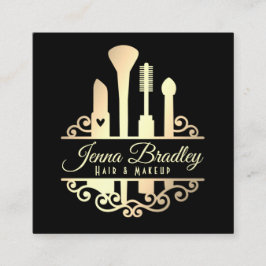 Cartão De Visita Quadrado Elegante Dourado Makeup Tools Beleza Indústria