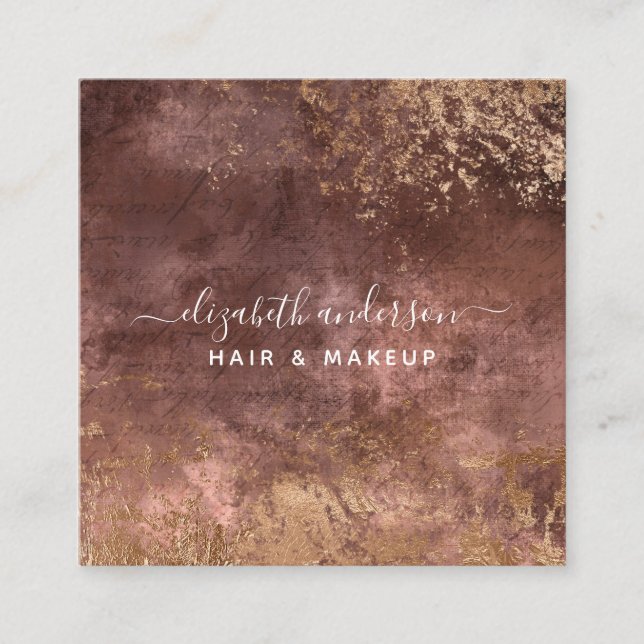Cartão De Visita Quadrado Elegante Dourado Marble Modern Chic Salon Business (Frente)