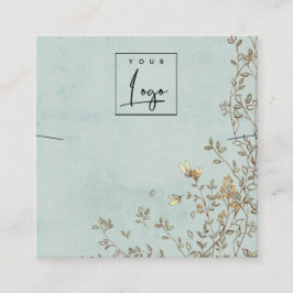 Cartão De Visita Quadrado Elegante Dusky Floral Aqua Logo Necklace