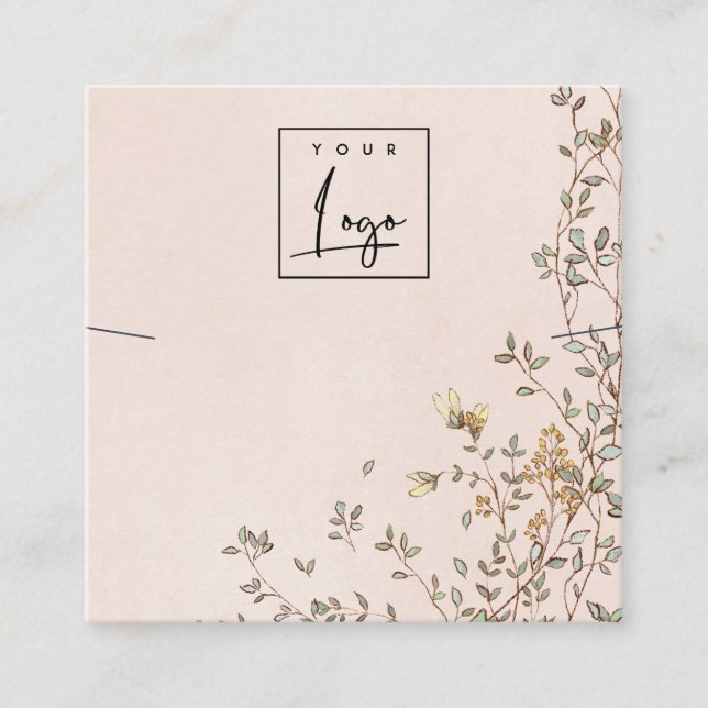 Cartão De Visita Quadrado Elegante Dusky Floral Blush Logo Necklace Display (Frente)