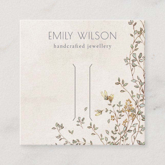 Cartão De Visita Quadrado Elegante Dusky Floral Vine Vinha Pêlos de Marfim (Frente)