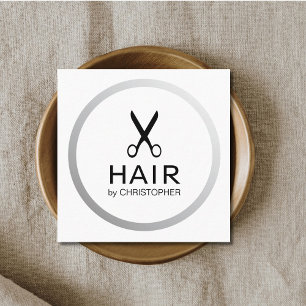 Cartão De Visita Quadrado Elegante Estilista de Cabelos Preto Prata Falso Mo