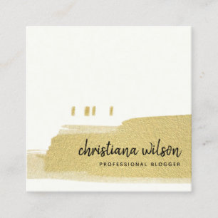 CARTÃO DE VISITA QUADRADO ELEGANTE FAUX DOURADO NEGRO BRUXH STROKE CALLIGRAP