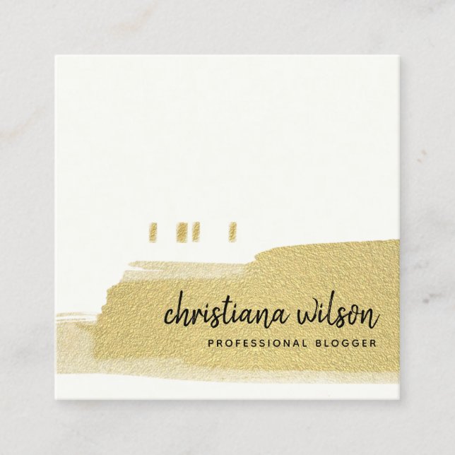 CARTÃO DE VISITA QUADRADO ELEGANTE FAUX DOURADO NEGRO BRUXH STROKE CALLIGRAP (Frente)