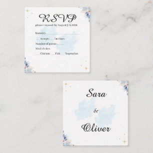 Cartão De Visita Quadrado Elegante Floral Aquarela Azul