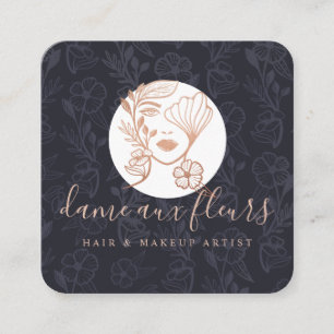 Cartão De Visita Quadrado Elegante Floral Blooming Beleza Mulher Logotipo Pr