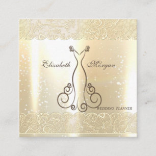 Cartão De Visita Quadrado Elegante Glamouroso Brilhante, Ouro Falso, Renda, 