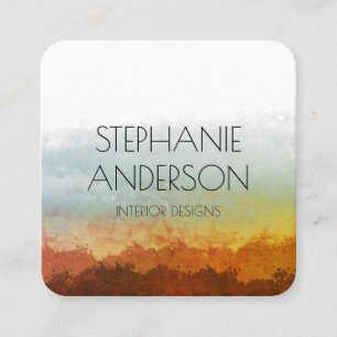 Cartão De Visita Quadrado Elegante Greenery Terthy Brown Watercolor Abstrato