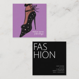 Cartão De Visita Quadrado  Elegante Heel Beauty Blogueira Fashionista Roxo