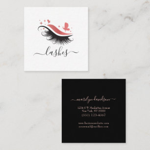 Cartão De Visita Quadrado Elegante Lashes Makeup Artist Salon
