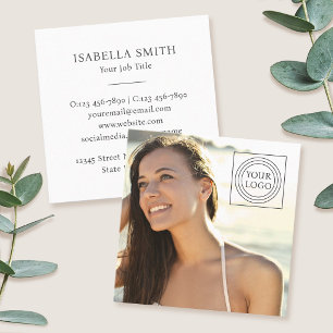 Cartão De Visita Quadrado Elegante Logotipo de Foto Personalizado Minimalist