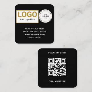 Cartão De Visita Quadrado Elegante Logotipo Preto e Branco Código QR Scan Si