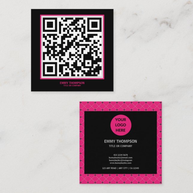 Cartão De Visita Quadrado Elegante Magenta Black QR Scan Company (Frente/Verso)