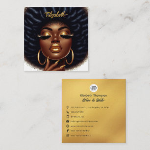 Cartão De Visita Quadrado Elegante Marcas de Salão de Cabelo e Unhas Afro Ch