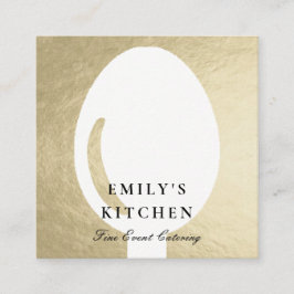 CARTÃO DE VISITA QUADRADO ELEGANTE MÍNIMO FAUX SILVER SPOON CHEF CATERING