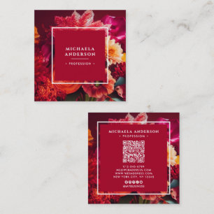 Cartão De Visita Quadrado Elegante Moderno Floral Vibrante Código QR & Redes