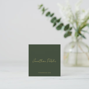 Cartão De Visita Quadrado Elegante Moderno Verde Escuro Texto Dourado Manusc