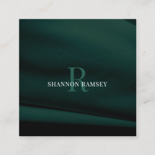 Cartão De Visita Quadrado Elegante Monograma Verde Emerald