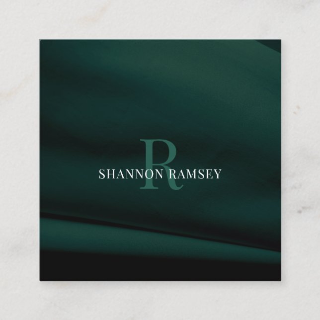 Cartão De Visita Quadrado Elegante Monograma Verde Emerald (Frente)