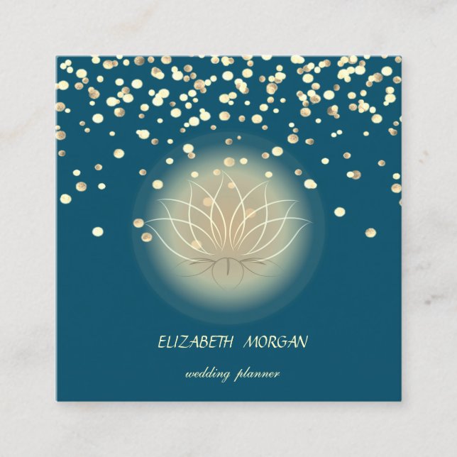 Cartão De Visita Quadrado Elegante Na moda Lotus, Confetti Verde (Frente)