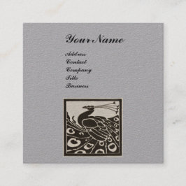 Cartão De Visita Quadrado ELEGANTE PAVÃO MONOGRAMA PRETO E BRANCO Papel Cinz