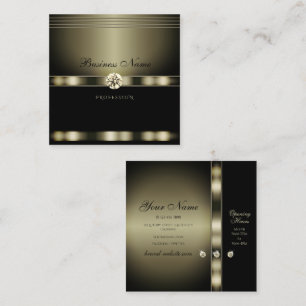 Cartão De Visita Quadrado Elegante Prata Platina e Preto com Diamantes