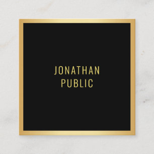 Cartão De Visita Quadrado Elegante, preto e Dourado, Modelo minimalista