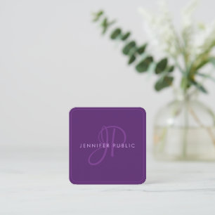 Cartão De Visita Quadrado Elegante Profissional Moderno Monograma Roxo