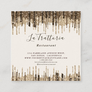 Cartão De Visita Quadrado Elegante restaurante La Trattoria com faíscas dour