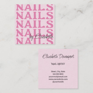 Cartão De Visita Quadrado Elegante Rosa Bege Tipografia Salão de Unhas Preto