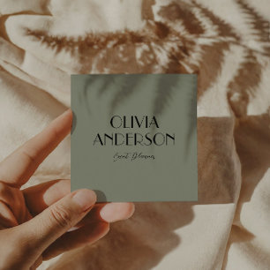 Cartão De Visita Quadrado Elegante Sage Green Neutral Boho Moderno Único