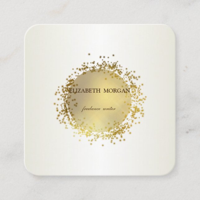 Cartão De Visita Quadrado Elegante Simples , Dourado Falso (Frente)