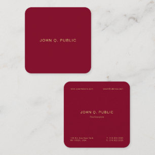 Cartão De Visita Quadrado Elegante Tendência Ouro Texto Vermelho Burgundy Lu
